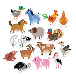 15 puzzles animales de la granja de 2 piezas