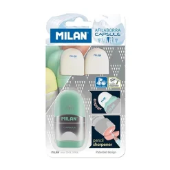 Afilalápiz con depósito y goma de borrar Capsule Silver Milan