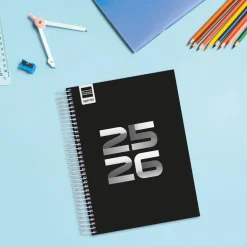 Agenda espiral cuarto Cool negro 2025-2026 día página