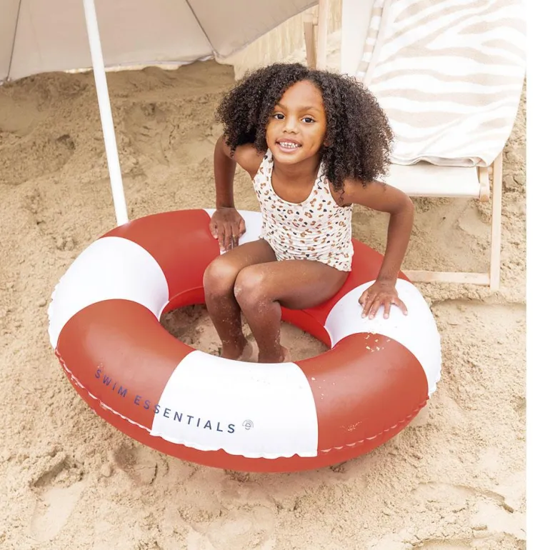 Anillo flotador hinchable rojo y blanco 90cm.