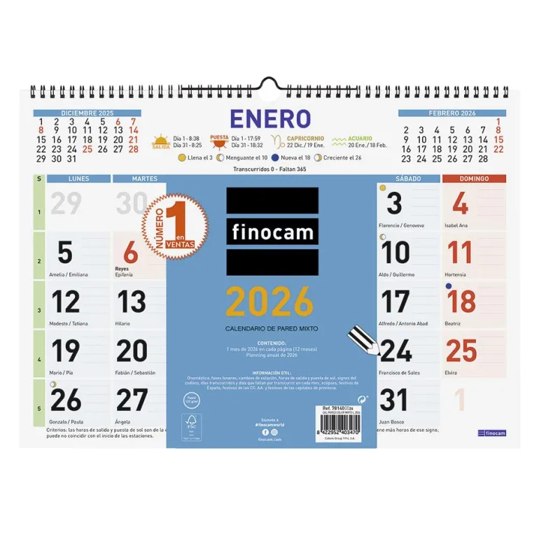 Calendario pared color mixto L 2026