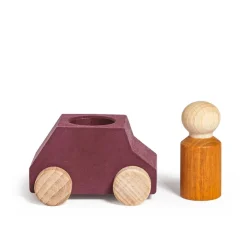 Coche madera morado Lubu con figura naranja