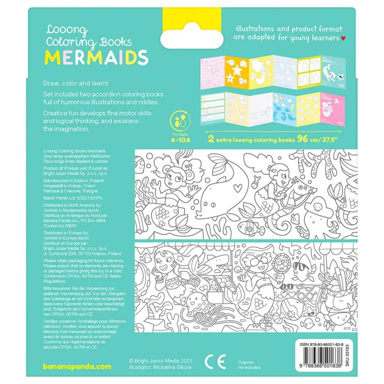 Colorea y aprende con sirenas, cuadernos para colorear extra largos