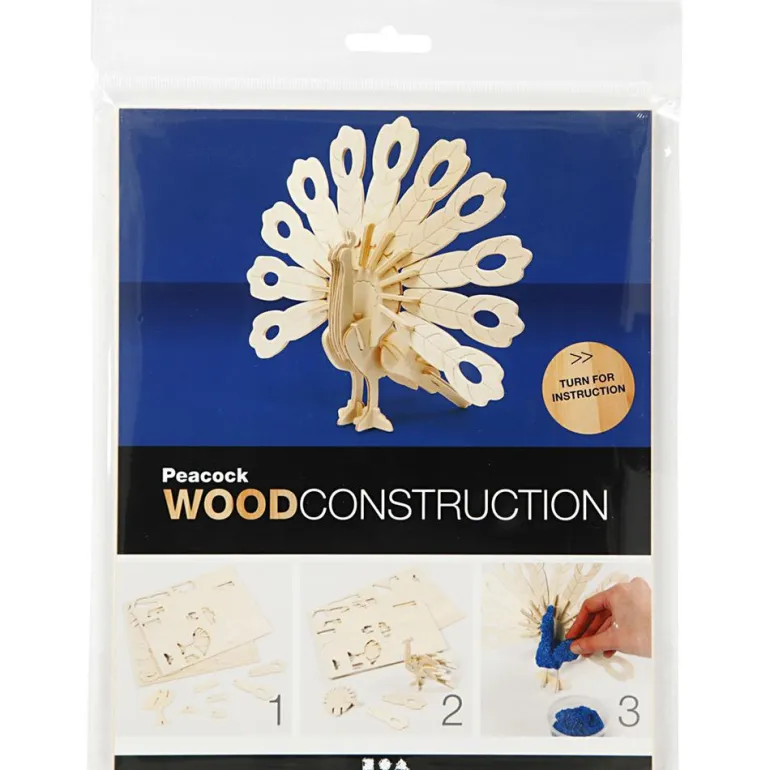 Construcción de madera para ensamblar pavo real 3D