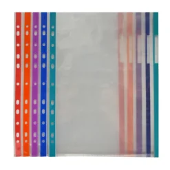 Funda transparente tamaño A4 con multitaladro y borde de colores 10 unidades