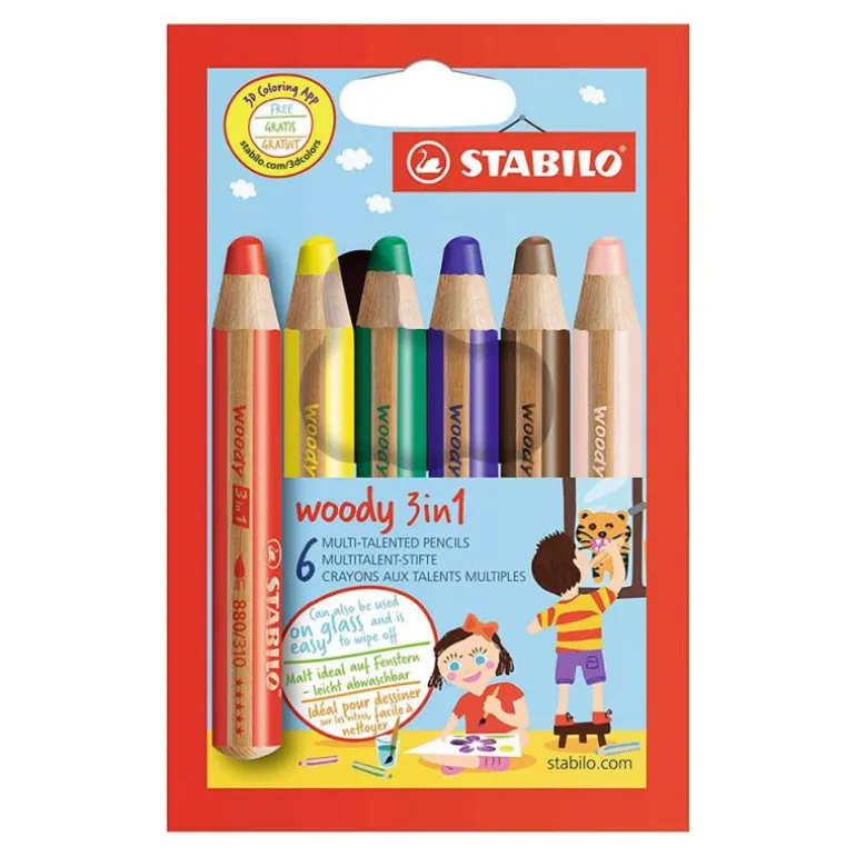 Lápiz grueso multifunción 6 colores Woody 3 en 1