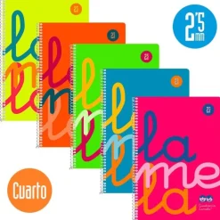 Pack de 5 blocs cuarto cuadrovía 2,5mm. 80 hojas tapa polipropileno colores flúor surtidos