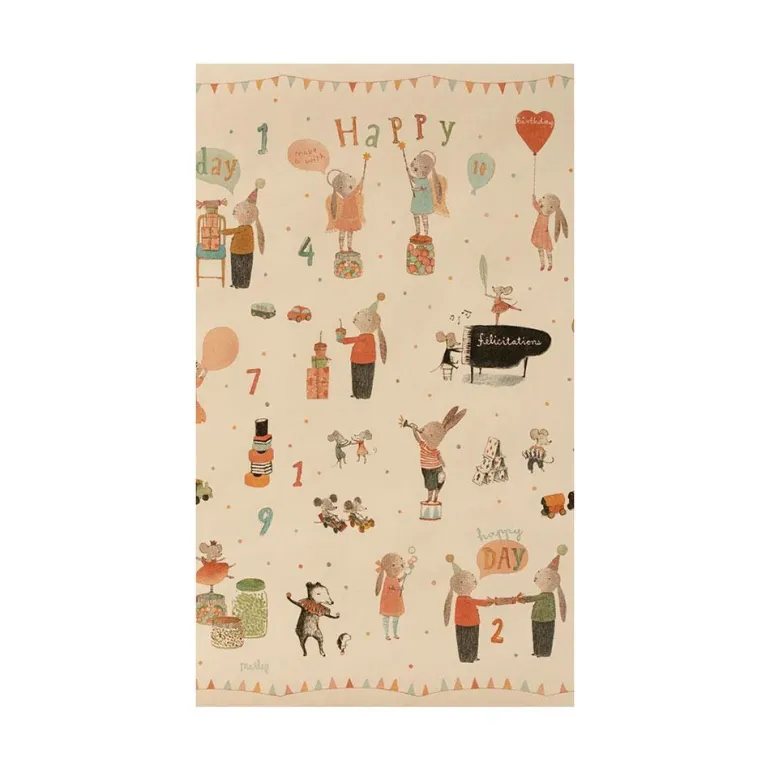 Papel de regalo animalitos happy day 10 metros x 55cm. Maileg