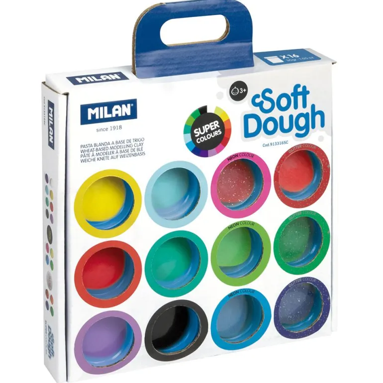 Pasta de modelar 16 colores básicos, neón y glitter