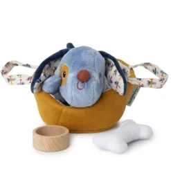 Peluche perro Jules con cesta y accesorios tela