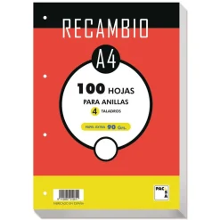 Recambio A4 liso 100 hojas 4 taladros