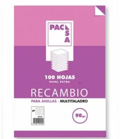 Recambio A4 pauta 2,5 mm. 100h hojas 4 taladros
