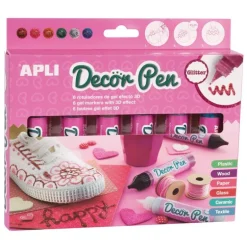 Rotulador gel Decor Pen 3D purpurina 6 colores