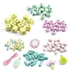 Set 450 abalorios madera flores y hojas