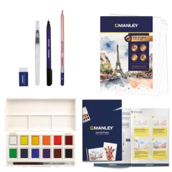 Set de sketch con acuarelas 18 piezas Manley
