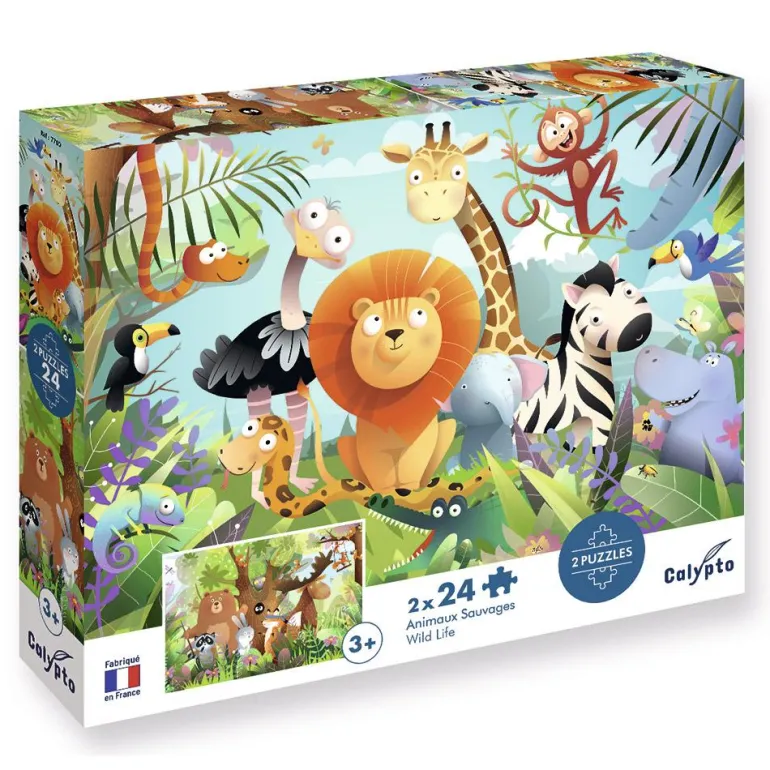 Set dos puzzles Animales salvajes 24 piezas Calypto