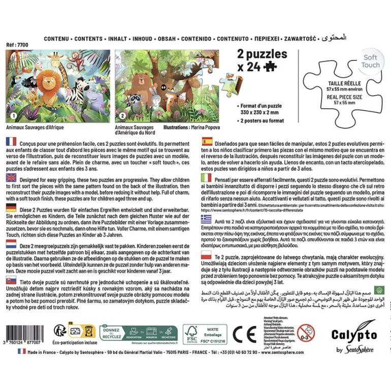 Set dos puzzles Animales salvajes 24 piezas Calypto