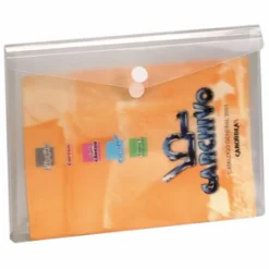 Sobre tamaño folio PP transparente con lomo extensible y cierre con velcro.