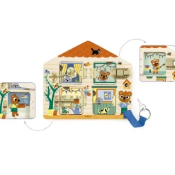 Tablero con cerraduras de madera casita Djeco